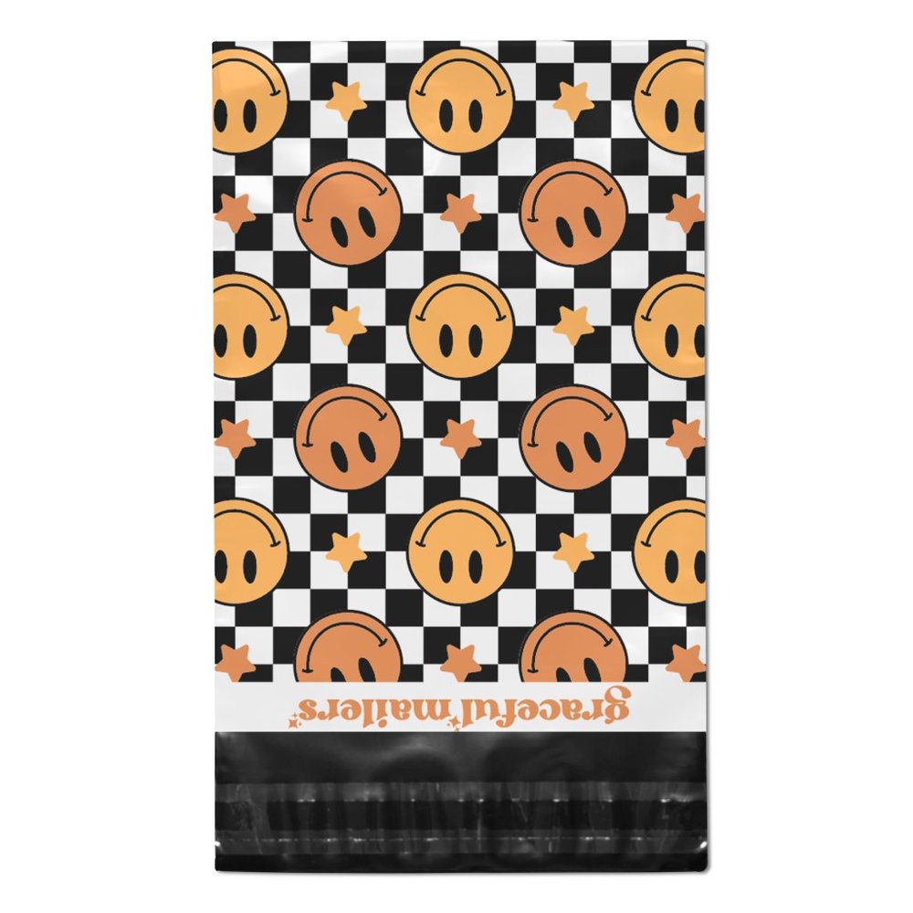 100 Pack - Orange Retro Smiley 10x13 Inch Poly Mailer | Super Thick Poly Mailers - Picture 4 of 4